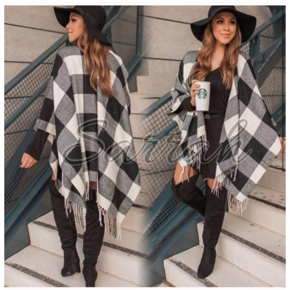 Sample Sale 5 Star Rated πNew Cozy Chic Plaid Fringe Poncho - Picture 6 of 10